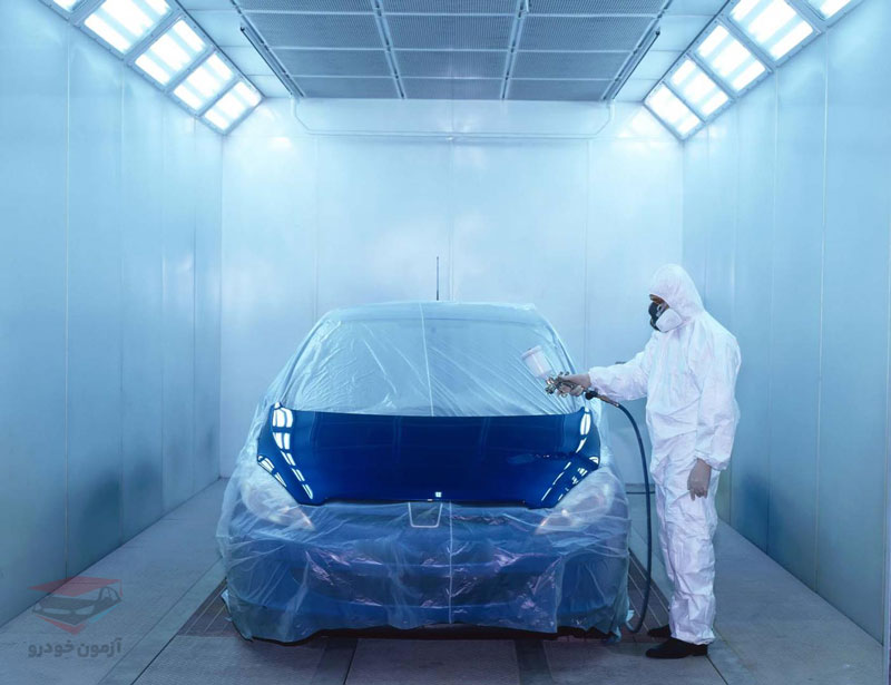 فرایند رنگ‌آمیزی خودرو در اتاق رنگ